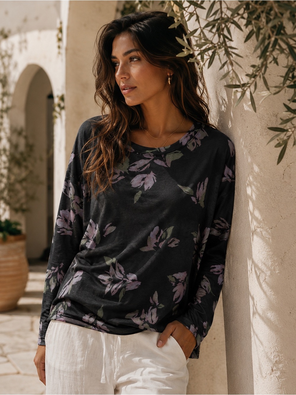 90. Catherine Malandrino Black Long-Sleeve Floral Top